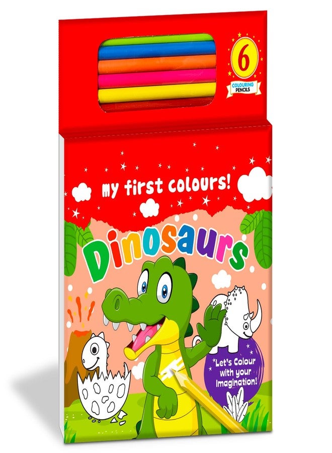 BRIJBASI Hello Friend My First Dinosaurs Colouring Book for Kids - A Kit With 80 Colouring Sheets and 6 Colour Pencils, 4+ yrs - Image 1